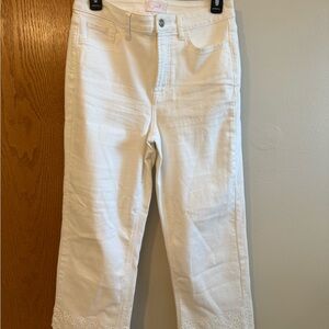 7 For All Mankind JEN7 White High Rise Skinny Crop Jeans Eyelet Trim Women 6